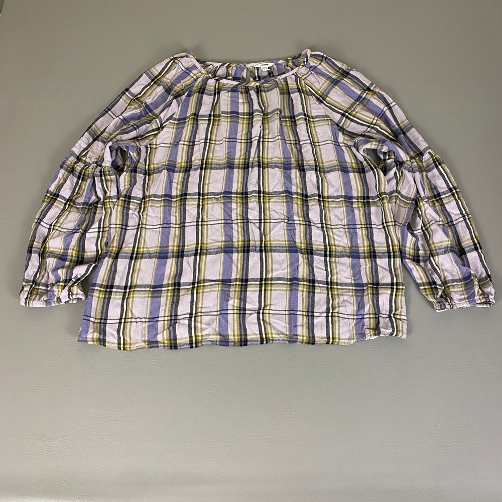 Sonoma Goods for Life Blouse Top Women's XXL Plaid Purple Green Rayon Peasant